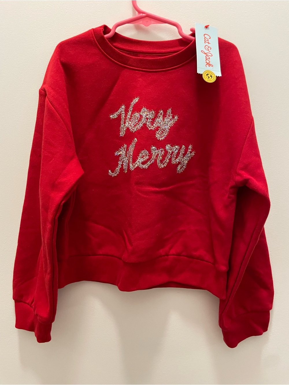 Cat & Jack Girls Fleece Christmas Very Merry Relaxed Fit Pullover Sweatshirt M